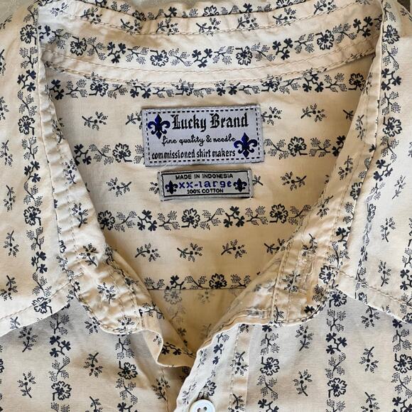 Lucky Brand Y2k Button Down Shirt Men's XXL Long Sleeve Floral Ivory Western Vtg - Picture 7 of 16